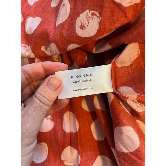 BORGO DE NOR Red Florence Ruffled Polka-dot Cotton Midi Dress small - Picture 5 of 12